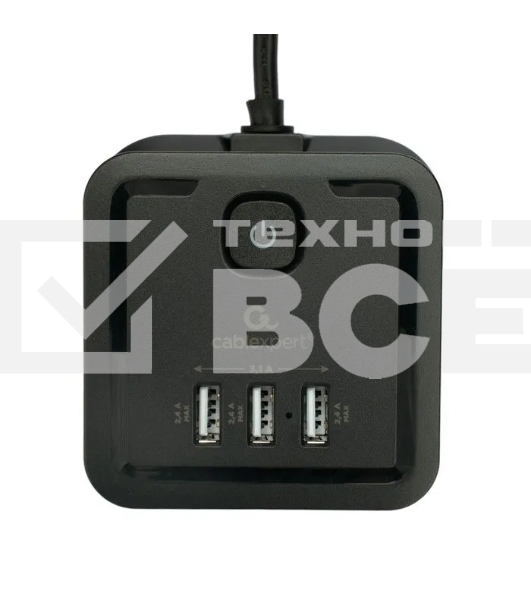 Сетевой фильтр Cablexpert Tower TWR-4-U3-B-2, 4р, 10А, 3xUSB, 3.1А, 2м, ур.защиты 2+, черный, коробка