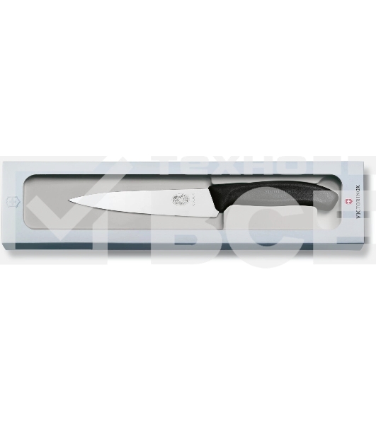 Нож кухонный Victorinox Swiss Classic (6.8003.15G) стальной разделочный лезв.150мм прямая заточка черный подар.коробка