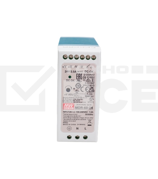 Блок питания AC-DC, 60Вт, вход 85-264V AC, 47-63Гц,120-370В DC, выход 24В,0-2,5A, рег. вых=0-+20%Uном, в кожухе на DIN-рейку