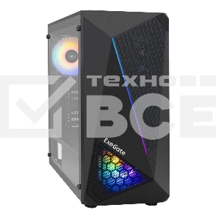 Компьютерный корпус Miditower ExeGate EVO-8225-NPX500 (ATX, БП 500NPX с вент. 12см, 2хUSB+1хUSB 3.0, черный, 2 вент. с RGb подсветкой и полоса на передней панели, боковая панель - закаленное стекло)