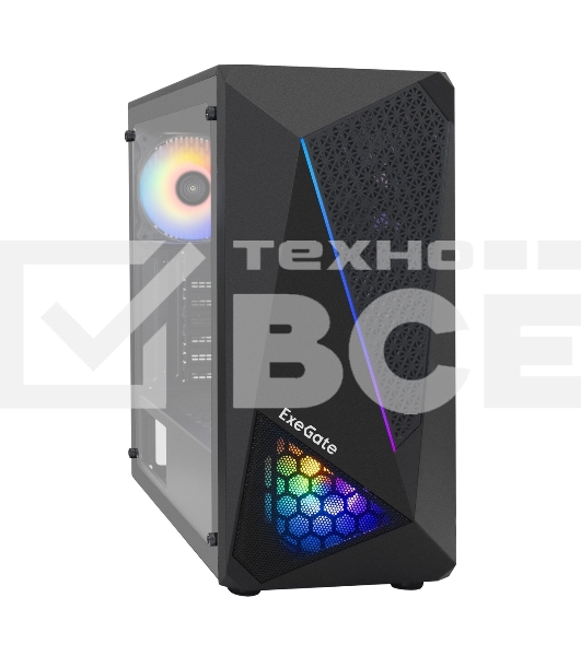 Компьютерный корпус Miditower ExeGate EVO-8225-NPX500 (ATX, БП 500NPX с вент. 12см, 2хUSB+1хUSB 3.0, черный, 2 вент. с RGb подсветкой и полоса на передней панели, боковая панель - закаленное стекло)