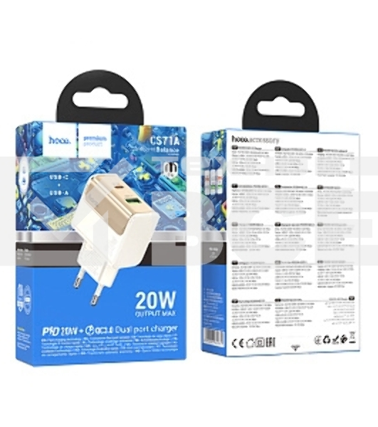 Сетевое зарядное устройство HOCO CS71A 1USB+1Type-C 3.0A PD20W+QC3.0 белый