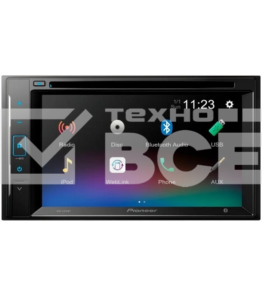 Автомагнитола Pioneer AVH-A245BT, 2 DIN, 6.2', CD, Bluetooth, USB Type-A, AUX, пульт ДУ