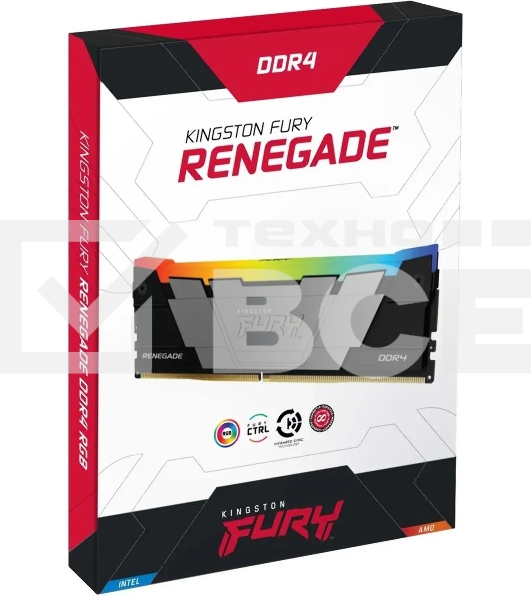 Оперативная память Kingston Fury Renegade, DDR4, 16GB (2x8GB), 4266MHz, CL19, с радиатором, RGB, серебристый/черный