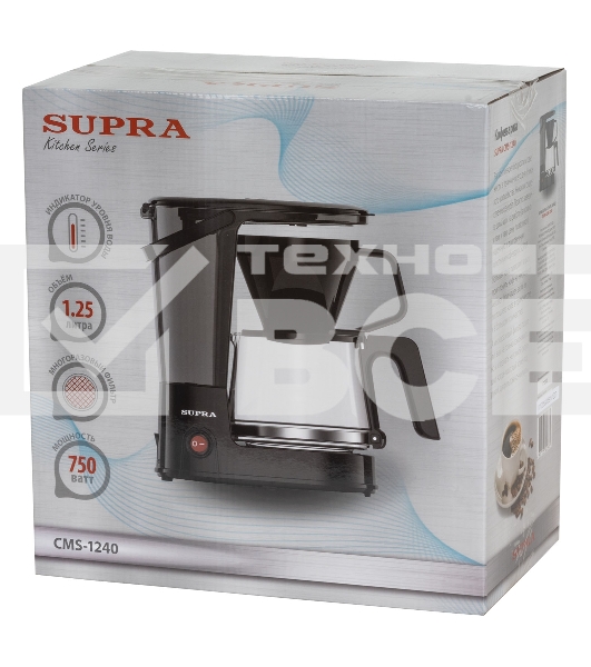 Кофеварка капельная SUPRA CMS-1240 черный, исп. кофе - молотый, 1.25 л, 750 Вт.