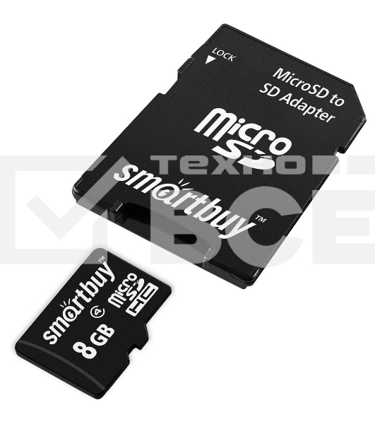 Флеш карта microSD 8Gb, Smartbuy microSDHC Class 4 (SD адаптер)