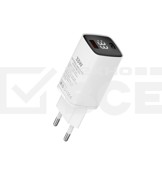 Сетевое зарядное устройство Maxvi A402PD LED 33W, 1xUSB-A, 1xUSB-C, белый