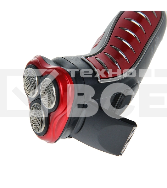 Электробритва Sakura SA-5414RB красно-черный(Бритва электрическая, сухое бритье, работа от аккумулятора. 3 бреющие головки. Индикатор заряда батарейки. Защитная крышка. Щеточка для очистки.)