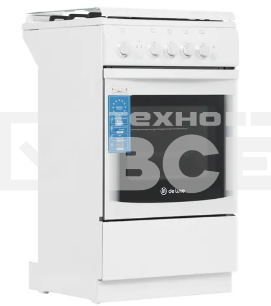 Плита газовая De Luxe 5040.44Г (КР) ЧР белый, конфорок 4 шт, духовка 46 л, 50 см x 85 см x 50 см