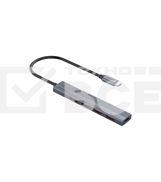 Концентратор Vention OTG USB 3.2 Gen 2 Type-C на 4 USB порта + USB-C PD Серый - 0.15м.