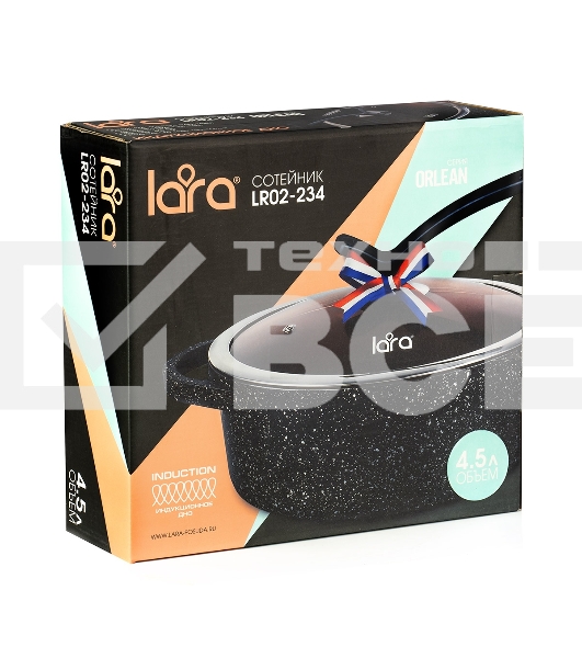 Сотейник LARA LR02-234 серия Orlean 28 см, 4.5 л, мрамор, Bronze, капсульное индукционное дно, крышка