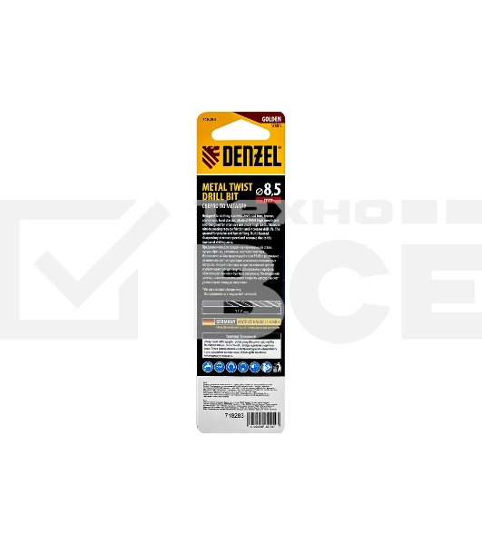 Сверло спиральное по металлу Denzel 8,5 x 117мм, Р6М5, Golden Tip, многогранная заточка