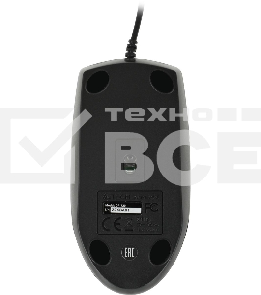Мышь проводная A4Tech OP-720 черный, 1200 dpi, USB, кнопки - 3