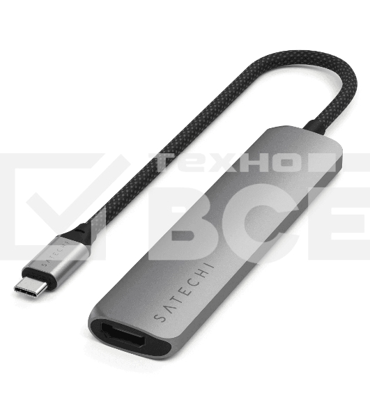 USB-концентратор Satechi 6-in-1 USB-C Slim Multiport Adapter (Type-C, HDMI, 2x Type-A, SD, microSD), до 75 Вт, Серый Док-станция ST-P6SM