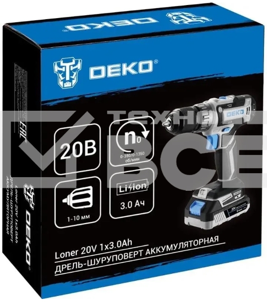 Дрель-шуруповерт Deko Loner 20V 085-1006, Аккумуляторная, 20В