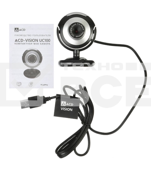 WEB Камера ACD-Vision UC100 CMOS 0.3МПикс, 640x480p, 30к/с, микрофон встр., USB 2.0, универс. крепление, черный корп. RTL {60}