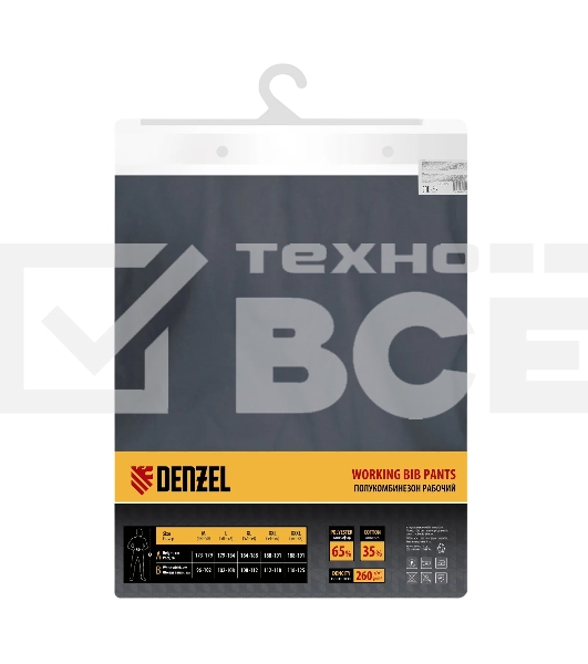 Полукомбинезон профессиональный рабочий Denzel 65% полиэстер 35% хлопок, XL