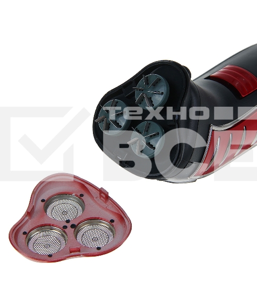 Электробритва Sakura SA-5414RB красно-черный(Бритва электрическая, сухое бритье, работа от аккумулятора. 3 бреющие головки. Индикатор заряда батарейки. Защитная крышка. Щеточка для очистки.)