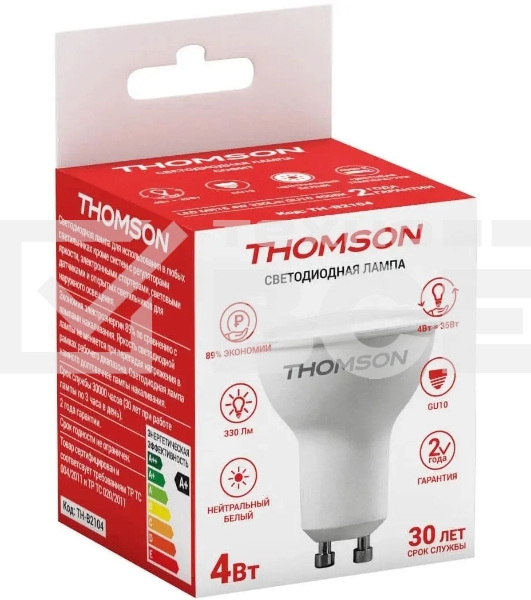Лампа cветодиодная LED Thomson TH-B2104 GU10, рефлектор, 4Вт, 4000К, белый нейтральный, 1 шт.