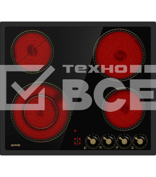 Варочная поверхность Gorenje EC642CLB, конфорок: 4 шт., стеклокерамика, независимая, черный