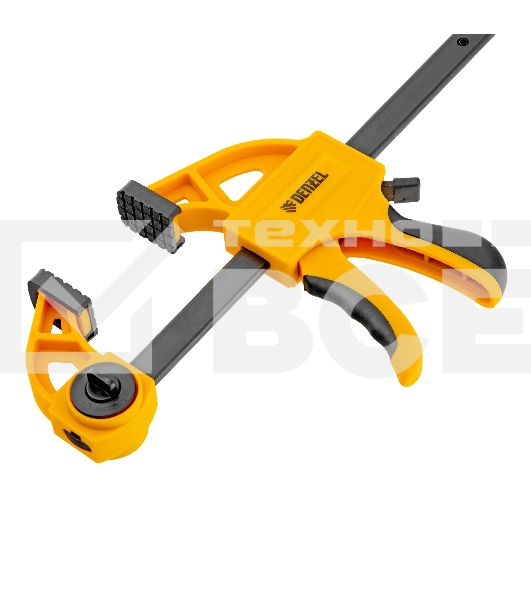 Струбцина Denzel F-образная, быстрозаж., 6'x 2 3/4', 150х70мм, пласт.корпус,фиксатор,двухк. рук-ка