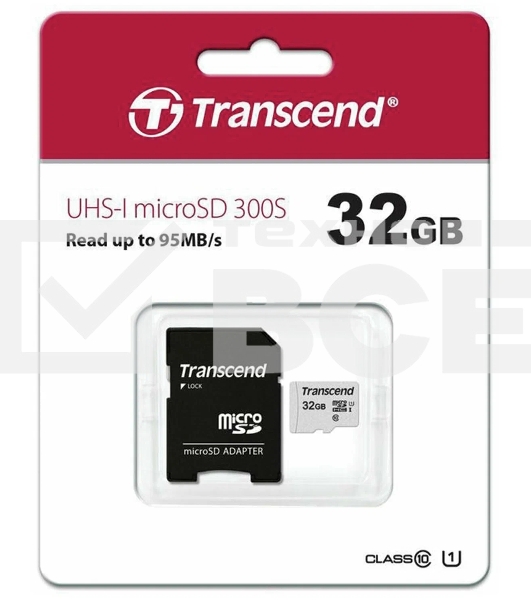 Флеш карта Micro SecureDigital 32Gb Transcend TS32GUSD300S-A{MicroSDHC Class 10 UHS-I, SD adapter}