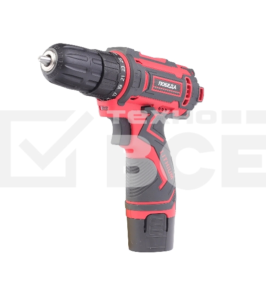 Дрель-шуруповерт аккумуляторная ПОБЕДА ДА-12П/2 Ли, 1 АКБ, 12В, 2,0 Ач, 25Нм, 2 скорости, кейс, комплект сверел и бит