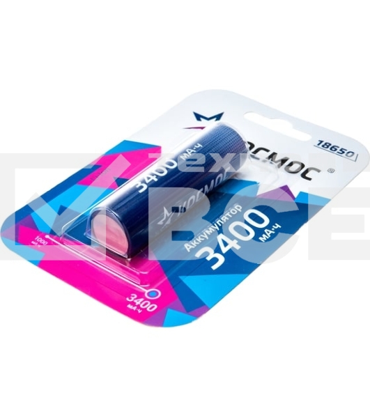 Аккумулятор 18650 Li-ion 3400 мАч без защиты (блист.1шт) Космос KOC18650Li-ion34UBL1