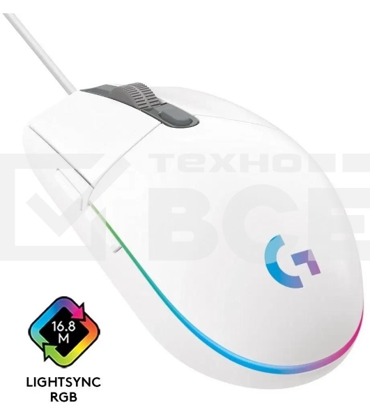 Мышь проводная Logitech G102 LIGHTSYNC белый, 8000 dpi, USB, кнопки - 6