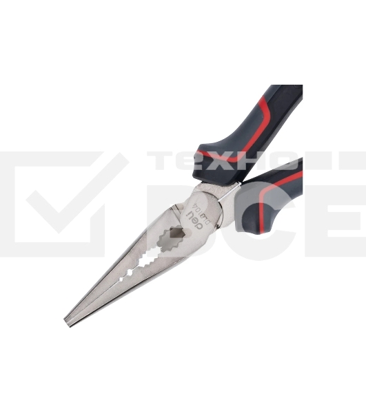 Плоскогубцы удлиненные Deli DL0104 200 мм, Cr-V, эксцентриковый шарнир, антикоррозийное покрытие, трехкомпонентная прорезиненная рукоять