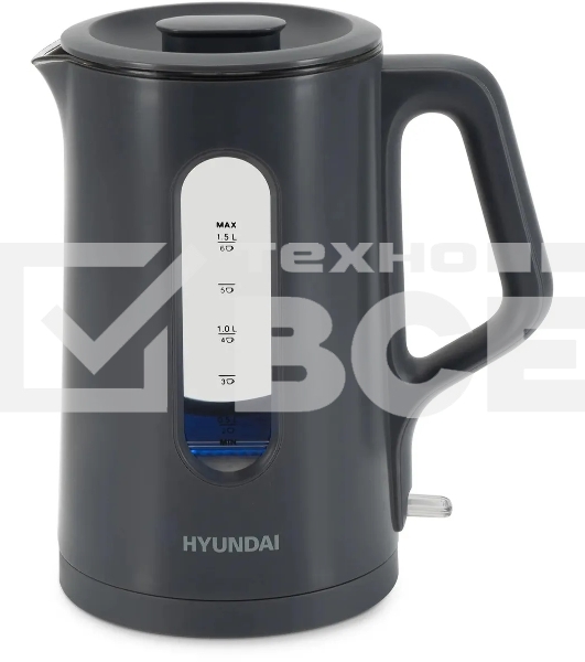 Чайник электрический Hyundai HYK-G4508 1.5л. 1700Вт серый/прозрачный корпус: стекло