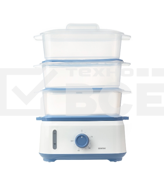 Пароварка электрическая Centek CT-1462 9л 1050Вт, таймер 60 мин, 3 контейнера, чаша для риса, резервуар 1,5л.