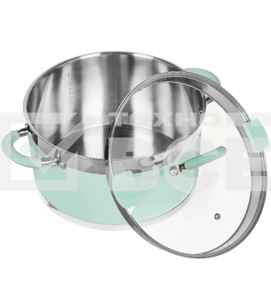 Кастрюля LARA LR02-545 MINT 26x14 см, 7,2 л, носик, индукционное дно, крышка с бортом, нержавеющая сталь