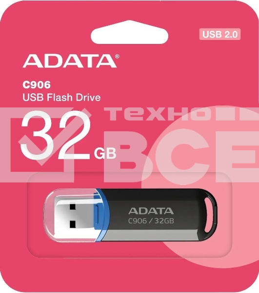 Флешка USB ADATA C906 (AC906-32G-RBK), 32Gb, USB 2.0, R/W 15/5, черный/синий
