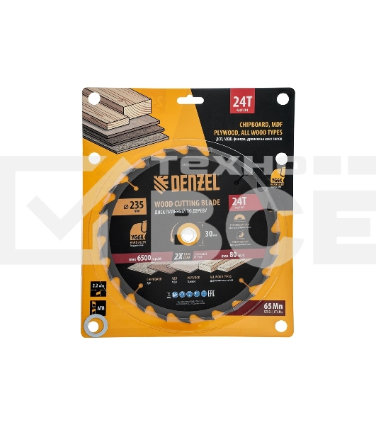 Пильный диск по дереву Denzel ф235 х 30 мм, 24 зубьев 733537