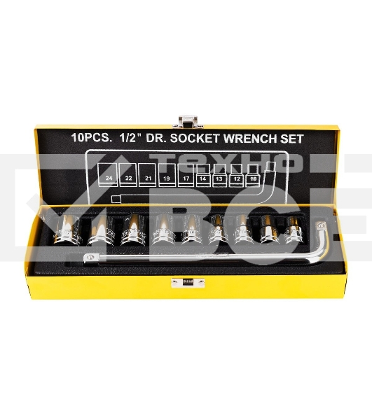 Набор торцевых ключей 10 шт Deli DL2010T Материал: 50BV30. Набор инструментов из 10 шт.:Головка серии 12,5 мм, 9 шт. (10, 12, 13, 14, 17, 19, 21, 22, 24 мм). Металлический кейс.