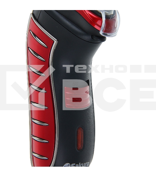 Электробритва Sakura SA-5414RB красно-черный(Бритва электрическая, сухое бритье, работа от аккумулятора. 3 бреющие головки. Индикатор заряда батарейки. Защитная крышка. Щеточка для очистки.)