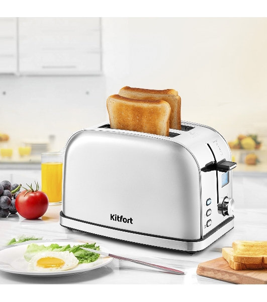 Тостер Kitfort КТ-2036-6 Мощность: 800-950 Вт.Емкость: 2 тоста одновременно,серебристый.