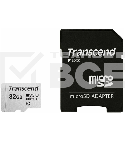 Флеш карта Micro SecureDigital 32Gb Transcend TS32GUSD300S-A{MicroSDHC Class 10 UHS-I, SD adapter}