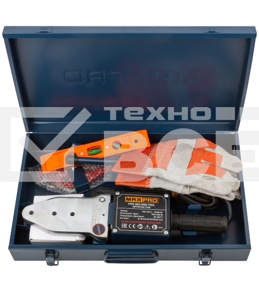Аппарат сварочный для пластиковых труб MAX-PRO 750/1500 Вт, 50-300?, 6 насадок, 5,8 кг, диаметры труб 20/25/32/40/50/63мм, металлический кейс