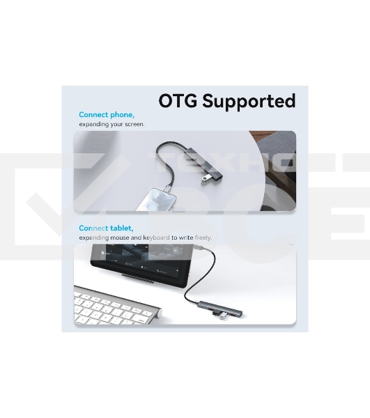Концентратор Vention OTG USB 3.2 Gen 2 Type-C на 4 USB порта + USB-C PD Серый - 0.15м.