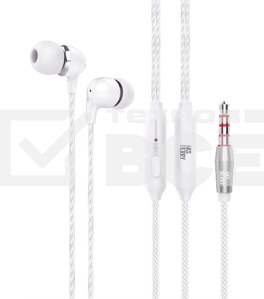 Проводные наушники Aksberry Y2 белый, вкладыши, проводной, встроенный микрофон