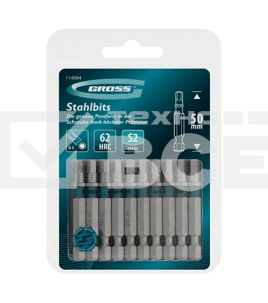 Бита Gross HEX 5х50 мм, сталь S2, шестигр., 10 шт.