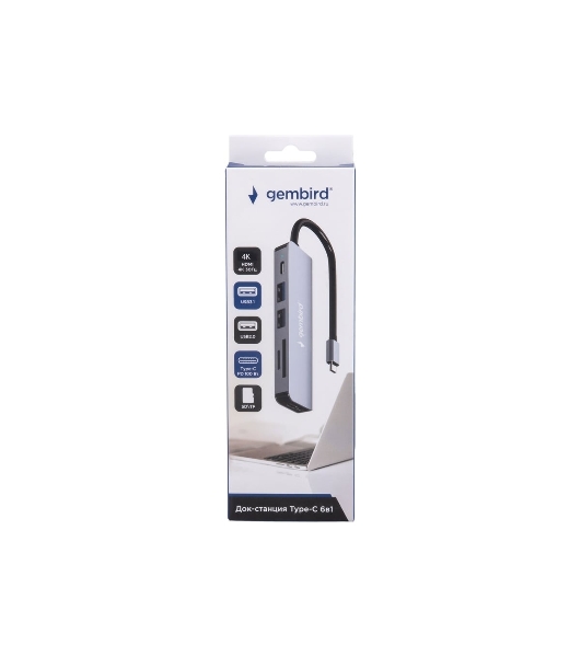 USB-концентратор Gembird UHB-D9, USB Type-C, PD100W, SD/TF, USB 2.0, HDMI, USB Type-C