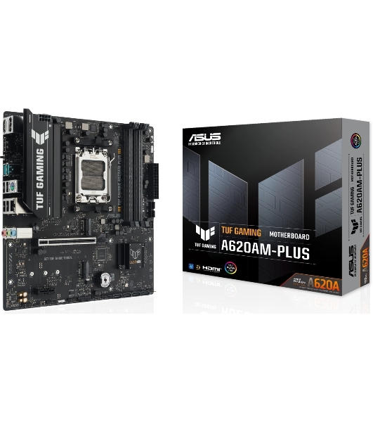 Материнская плата ASUS TUF GAMING A620M-A PLUS, AM5, AMD A620A, 4xDDR5, 4xSATA, 2xM.2, 1xPCIe 4.0 x16, 1xPCIe 3.0 x1, 1xHDMI, 2xDP, 1x2.5Gb LAN, 2xUSB-A 10Gbps, 4xUSB-A 2.0, 3x3.5 мм, 7.1, mATX