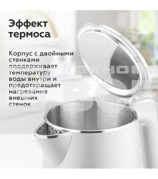 Чайник BQ KT1716P белый. Мощность:1800 Вт, Объем 1л