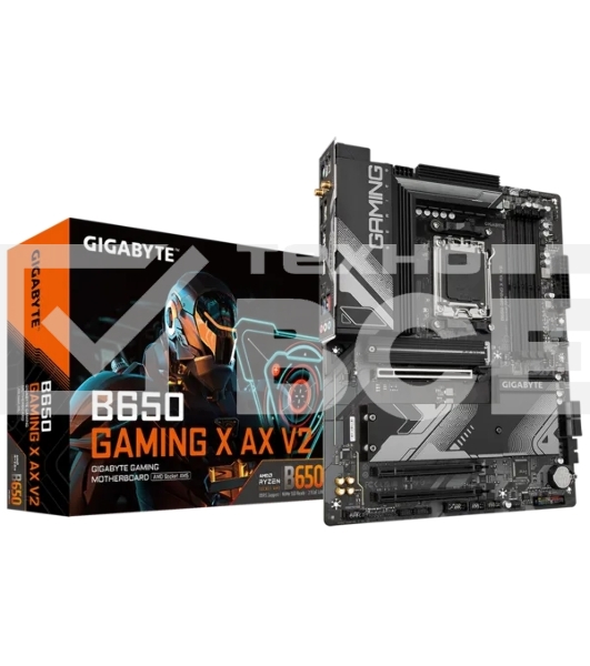 Материнская плата Gigabyte B650 GAMING X AX V2, AM5, AMD B650, 4xDDR5, 4xSATA, 3xM.2, 1xPCI-E 4.0 x16, 2xPCI-E 3.0 x1, 1xUSB-A 3.2 Gen 2, 3xUSB-A 3.2 Gen 1, 1xUSB-C 3.2 Gen 2, 1x 2.5Gb LAN, 3x3.5 мм, 7.1, ATX