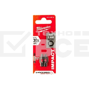 Насадка Milwaukee SHOCKWAVE Hex3 25 мм (2шт) (4932430894)