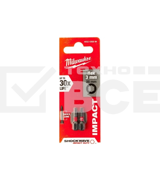 Насадка Milwaukee SHOCKWAVE Hex3 25 мм (2шт) (4932430894)