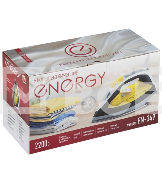 Утюг ENERGY EN-349 желтый/чёрный, 2200 Вт, пар, спрей, тефлоновая подошва
